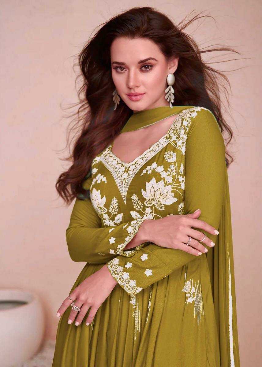 Chinon Silk  Ladies Sharara Embroidery  Salwar Suits